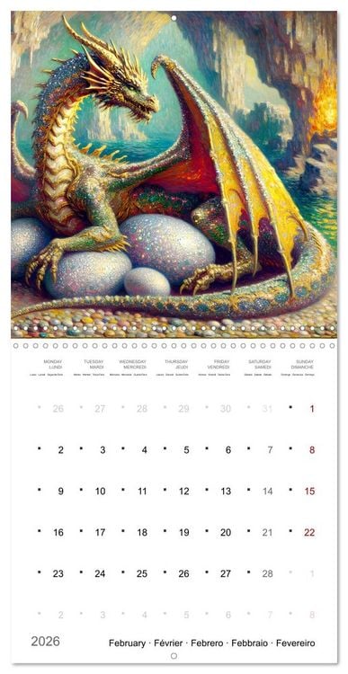 Produktbild: Moments d'amours de dragons (Calendrier mural carr&eacute; 2026 30x30 cm) Calendrier double avec une page pour vos prises de notes
