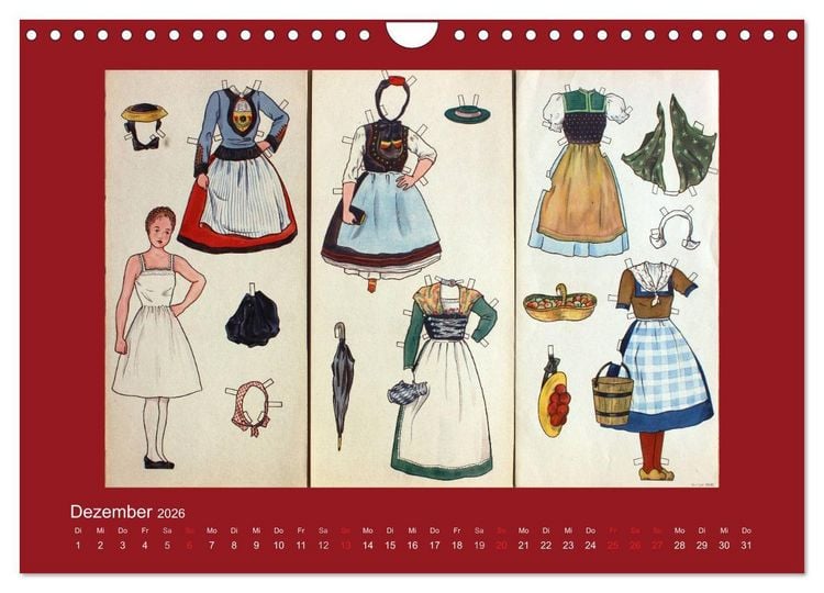Produktbild: Alte europ&auml;ische Ankleidepuppen aus Papier (Wandkalender 2026 DIN A4 quer), CALVENDO Monatskalender