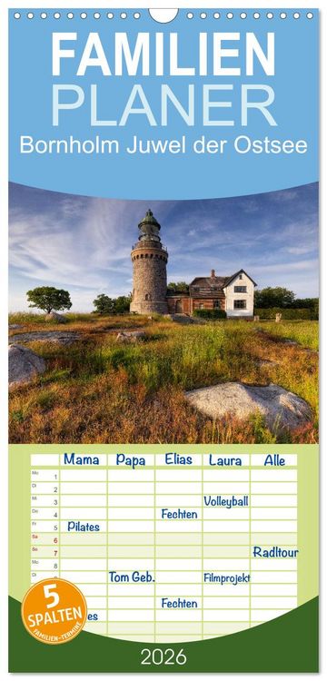 Produktbild: Familienplaner 2026 - Bornholm Juwel der Ostsee mit 5 Spalten (Wandkalender, 21 x 45 cm) CALVENDO