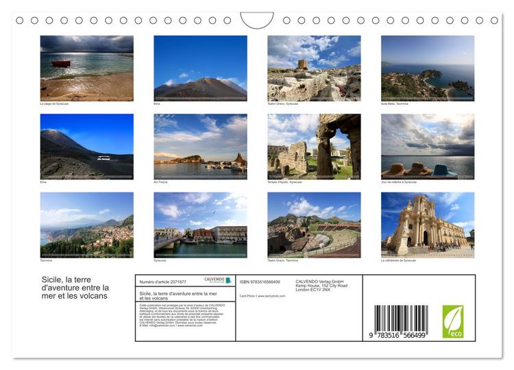 Produktbild: Sicile, la terre d'aventure entre la mer et les volcans (Calendrier mural 2026 DIN A4 vertical), CALVENDO calendrier mensuel