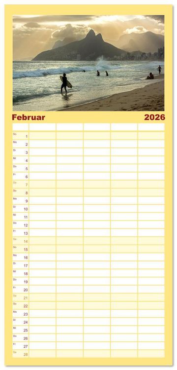 Produktbild: Familienplaner 2026 - An Rio's Str&auml;nden mit 5 Spalten (Wandkalender, 21 x 45 cm) CALVENDO