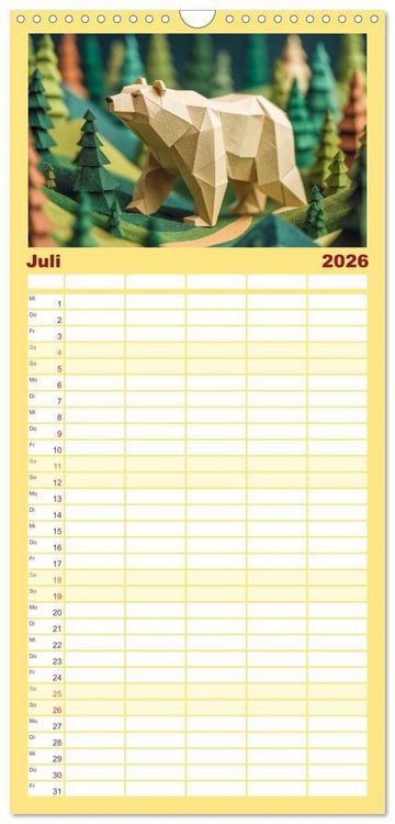 Produktbild: Familienplaner 2026 - Origami Zoo - Bunter Tierkalender f&uuml;r Kinder und Familien mit 5 Spalten (Wandkalender, 21 x 45 cm) CALVENDO