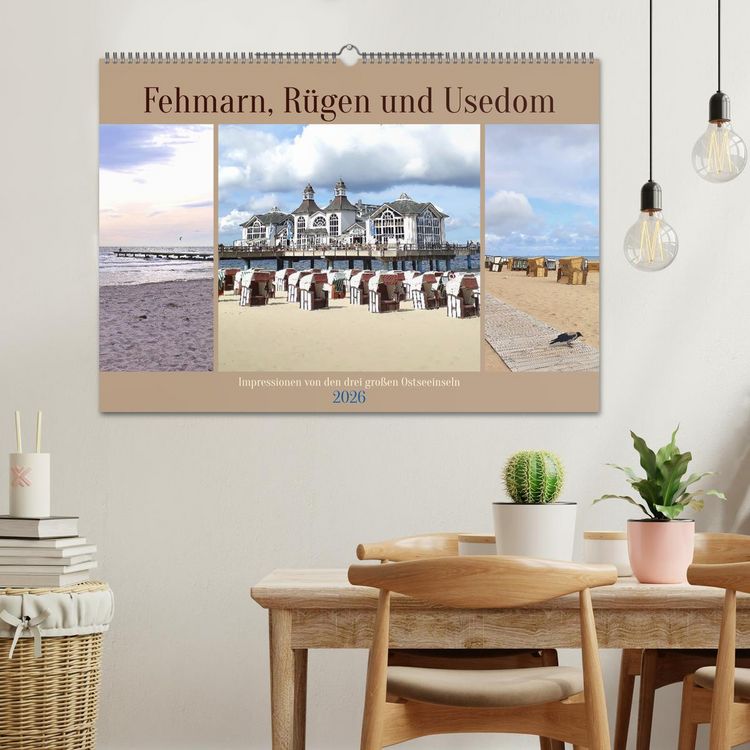 Produktbild: Fehmarn, R&uuml;gen und Usedom - Impressionen von den drei gro&szlig;en Ostseeinseln (Wandkalender 2026 DIN A2 quer), CALVENDO Monatskalender