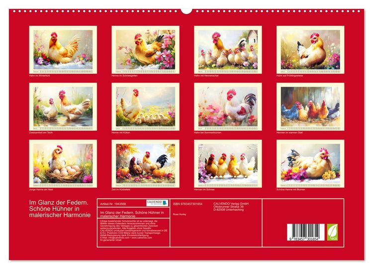 Produktbild: Im Glanz der Federn. Sch&ouml;ne H&uuml;hner in malerischer Harmonie (hochwertiger Premium Wandkalender 2026 DIN A2 quer), Kunstdruck in Hochglanz