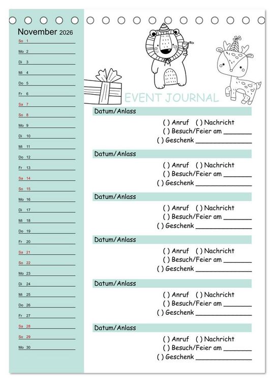 Produktbild: Geburtstagsplaner Doodle Tiere - F&uuml;r Termine, Geschenke, Eventdetails & mehr (Tischkalender 2026 DIN A5 hoch), CALVENDO Monatskalender