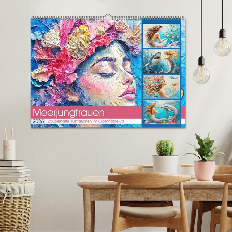 Produktbild: Meerjungfrauen. Zauberhafte Illustrationen im &Ouml;lgem&auml;lde-Stil (Wandkalender 2026 DIN A2 quer), CALVENDO Monatskalender