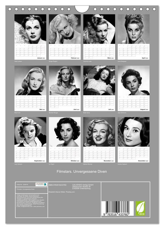 Produktbild: Filmstars. Unvergessene Diven (Wandkalender 2026 DIN A4 hoch), CALVENDO Monatskalender