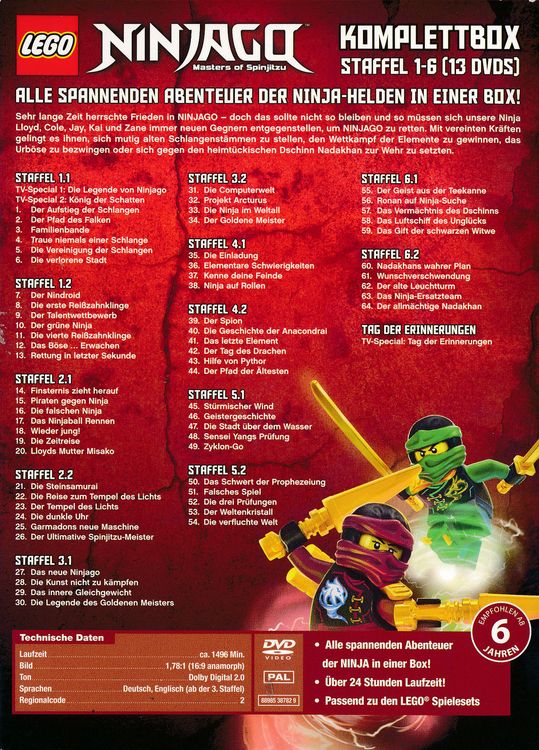 Produktbild: LEGO Ninjago - Komplettbox/Staffel 1-6 [13 DVDs]