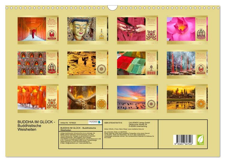 Produktbild: BUDDHA IM GL&Uuml;CK - Buddhistische Weisheiten (Wandkalender 2026 DIN A3 quer), CALVENDO Monatskalender