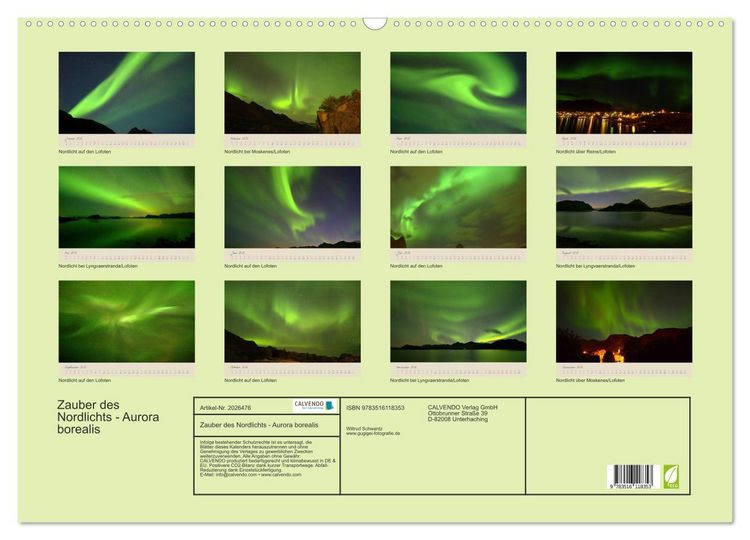 Produktbild: Zauber des Nordlichts - Aurora borealis (Wandkalender 2026 DIN A2 quer), CALVENDO Monatskalender