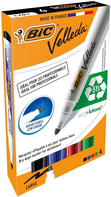 Produktbild: BIC Whiteboard Marker Velleda 1701 ECOlutions 4er Set