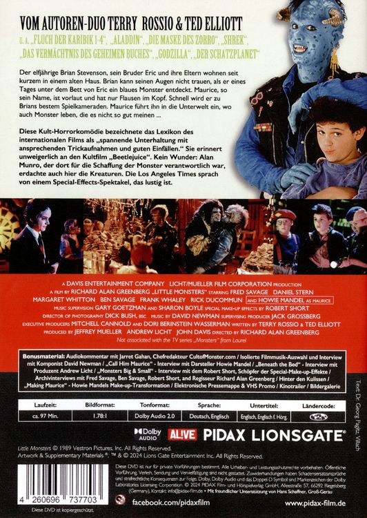 Produktbild: Little Monsters - Kleine Monster - Remastered Edition / Kult-Horrorkom&ouml;die mit Fred Savage (bekannt aus der Kultserie &bdquo;Wunderbare Jahre&ldquo;) (Pidax Serien-Klassiker)