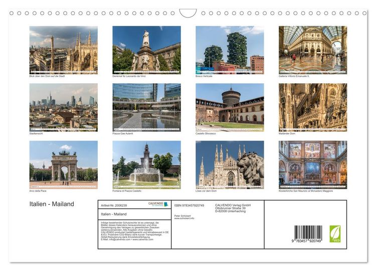 Produktbild: Italien - Mailand (Wandkalender 2026 DIN A3 quer), CALVENDO Monatskalender