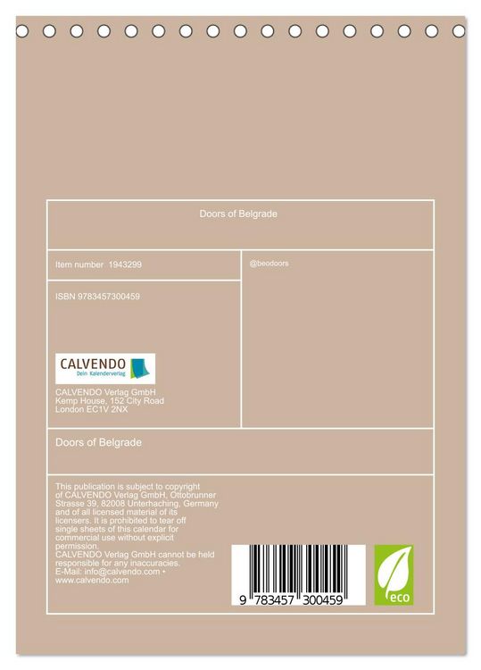 Produktbild: Doors of Belgrade (Desk Calendar 2026 DIN A5 portrait), CALVENDO 12 Month DeskCalendar