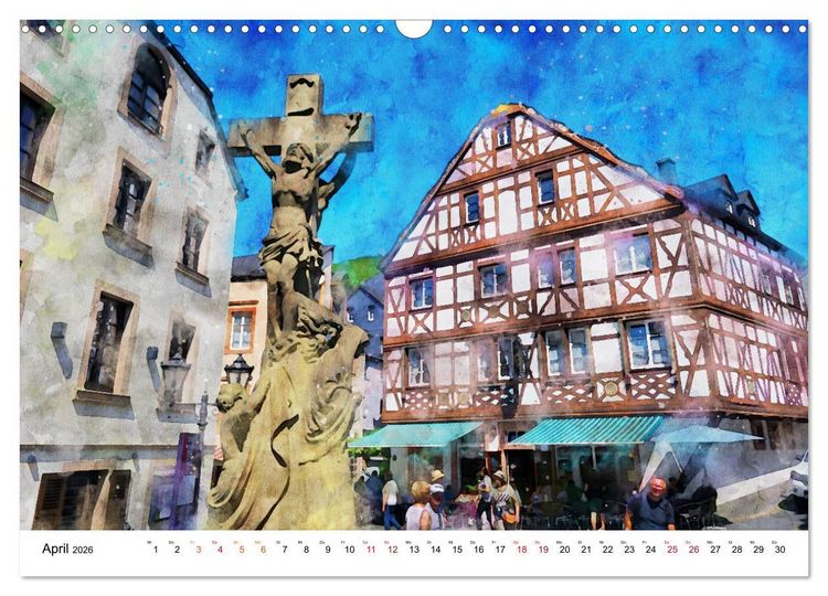 Produktbild: Bernkastel-Kues - Stadtrundgang in Aquarell (Wandkalender 2026 DIN A3 quer), CALVENDO Monatskalender