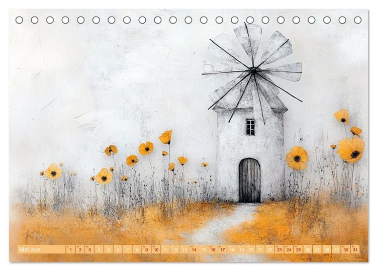 Produktbild: Windgefl&uuml;ster-M&uuml;hlenimpressionen (Tischkalender 2026 DIN A5 quer), CALVENDO Monatskalender