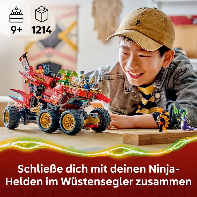 Produktbild: LEGO NINJAGO 71869 W&uuml;stensegler, Spielzeug-LKW f&uuml;r Kinder, 3 Fahrzeuge und 6 Minifiguren