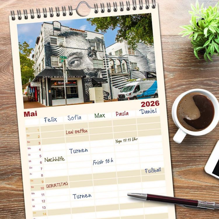 Produktbild: Familienplaner 2026 - Miami - pulsierende Metropole mit 5 Spalten (Wandkalender, 21 x 45 cm) CALVENDO