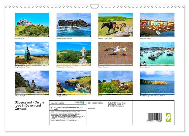 Produktbild: S&uuml;dengland - On the road in Devon und Cornwall (Wandkalender 2026 DIN A3 quer), CALVENDO Monatskalender