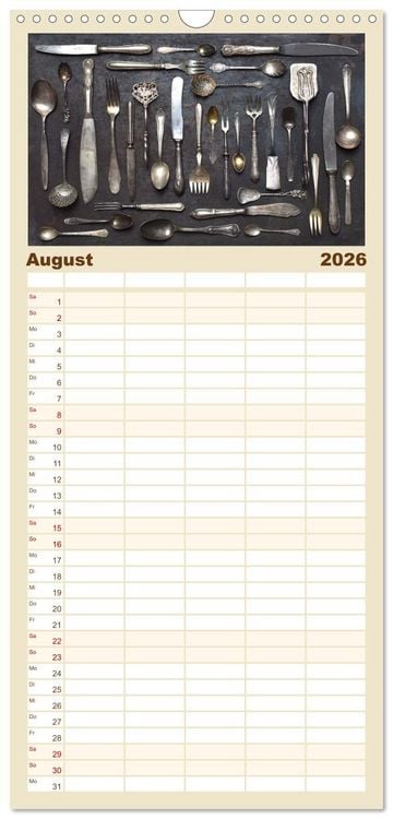 Produktbild: Familienplaner 2026 - K&uuml;chenutensilien mit 5 Spalten (Wandkalender, 21 x 45 cm) CALVENDO