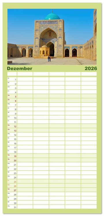 Produktbild: Familienplaner 2026 - Usbekistan, Perlen der Seidenstra&szlig;e mit 5 Spalten (Wandkalender, 21 x 45 cm) CALVENDO