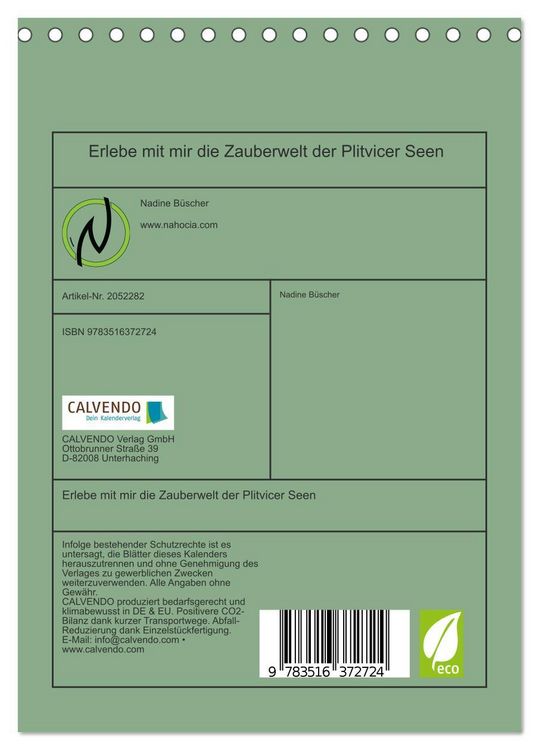 Produktbild: Erlebe mit mir die Zauberwelt der Plitvicer Seen (Tischkalender 2026 DIN A5 hoch), CALVENDO Monatskalender