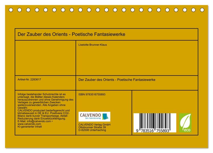 Produktbild: Der Zauber des Orients - Poetische Fantasiewerke (Tischkalender 2027 DIN A5 quer), CALVENDO Monatskalender
