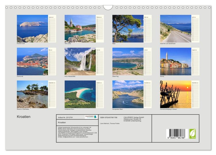 Produktbild: Kroatien (Wandkalender 2026 DIN A3 quer), CALVENDO Monatskalender