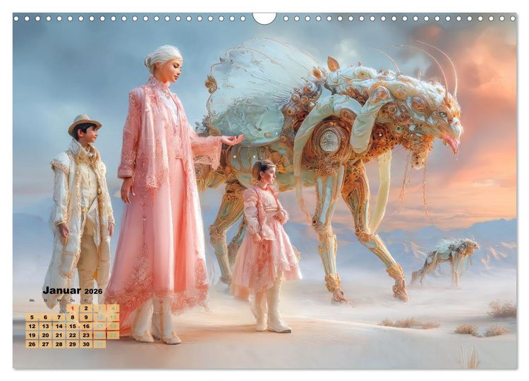 Produktbild: Ritte auf Fantasiekreaturen - Durch W&uuml;stenlandschaft (Wandkalender 2026 DIN A3 quer), CALVENDO Monatskalender