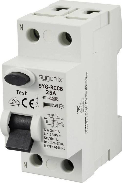 Produktbild: Sygonix SY-6438014 SYG-RCCB 1P+N/A25/10kA/30mA Fehlerstrom-Schutzschalter A 2polig 25 A 0.03 A 230 V/AC