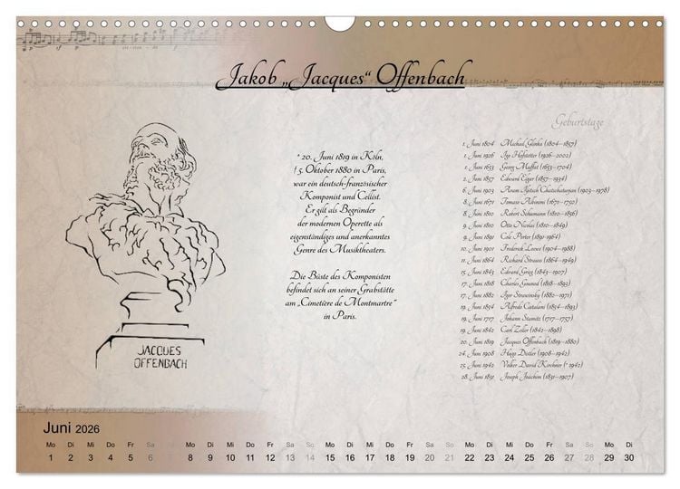 Produktbild: Von Mozart bis Beethoven (Wandkalender 2026 DIN A3 quer), CALVENDO Monatskalender