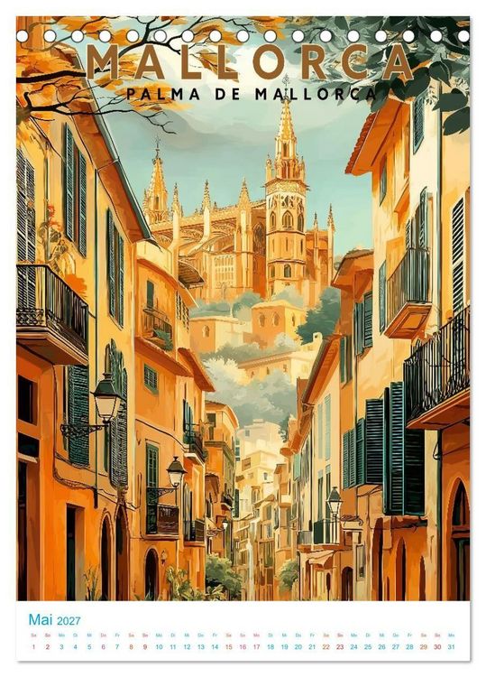Produktbild: Mallorca - Old School Poster Style (Tischkalender 2027 DIN A5 hoch), CALVENDO Monatskalender