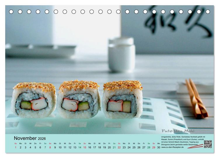 Produktbild: Sushi - Sashimi mit Anleitung f&uuml;r perfektes Gelingen (Tischkalender 2026 DIN A5 quer), CALVENDO Monatskalender