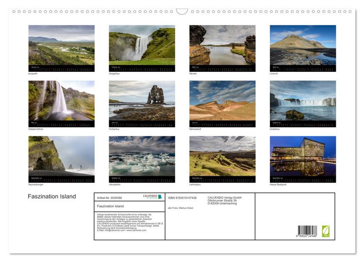 Produktbild: Faszination Island (Wandkalender 2026 DIN A2 quer), CALVENDO Monatskalender
