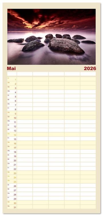 Produktbild: Familienplaner 2026 - Ostseesteine mit 5 Spalten (Wandkalender, 21 x 45 cm) CALVENDO