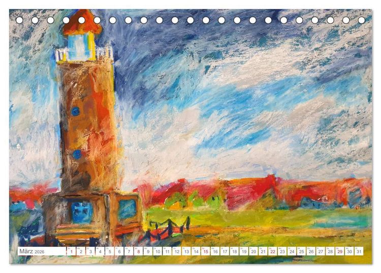 Produktbild: Gemalte Leuchtt&uuml;rme - Mit Pinsel und Farbe entlang der deutschen K&uuml;ste (Tischkalender 2026 DIN A5 quer), CALVENDO Monatskalender