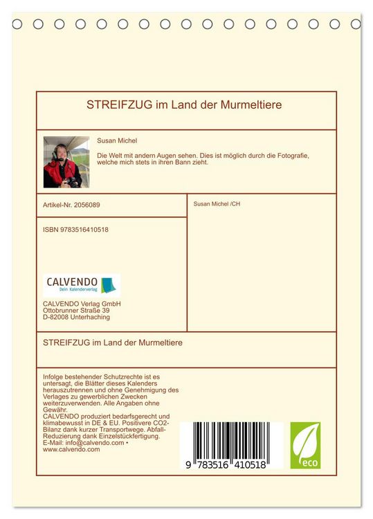 Produktbild: STREIFZUG im Land der Murmeltiere (Tischkalender 2026 DIN A5 hoch), CALVENDO Monatskalender