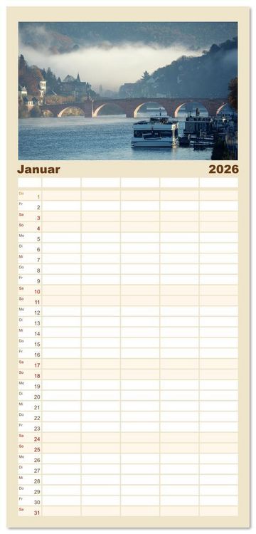 Produktbild: Familienplaner 2026 - Heidelberg im Fokus mit 5 Spalten (Wandkalender, 21 x 45 cm) CALVENDO