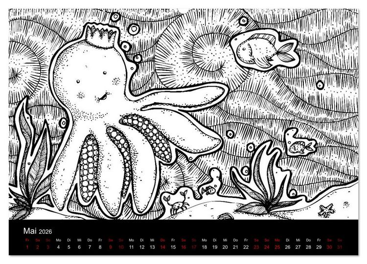 Produktbild: Bezaubernde Mini-Monster - Ein Ausmal-Kalender (hochwertiger Premium Wandkalender 2026 DIN A2 quer), Kunstdruck in Hochglanz