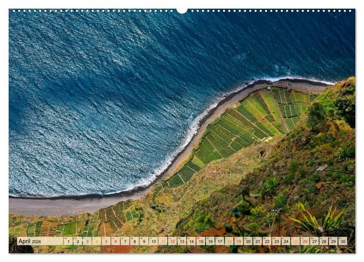Produktbild: Madeira - blaues Wasser, gr&uuml;ne Berge, bunte Blumen (hochwertiger Premium Wandkalender 2026 DIN A2 quer), Kunstdruck in Hochglanz
