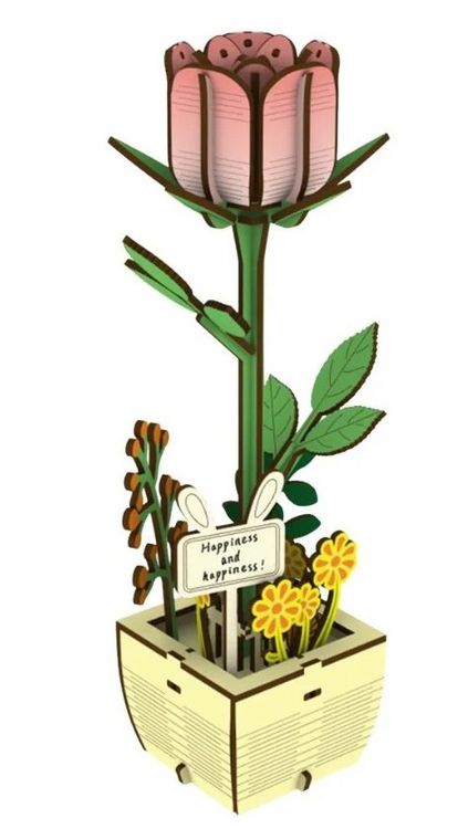 Produktbild: FiguredArt AL105 - Die Rose, 3D Puzzle, Holz, 66 Teile, H&ouml;he: 20 cm