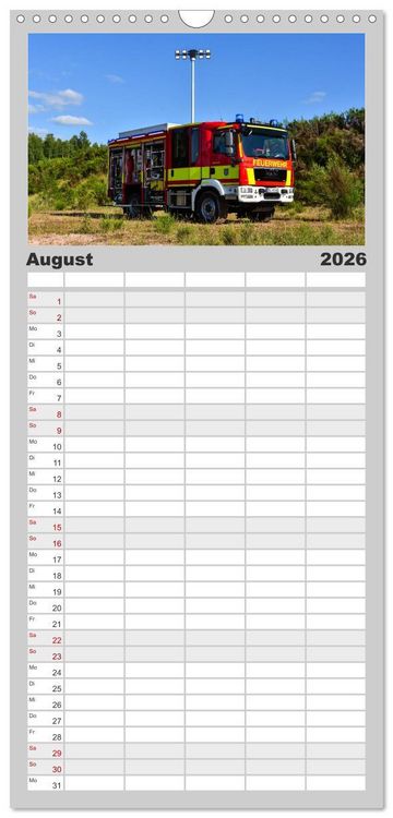 Produktbild: Familienplaner 2026 - Feuerwehrfahrzeuge mit 5 Spalten (Wandkalender, 21 x 45 cm) CALVENDO