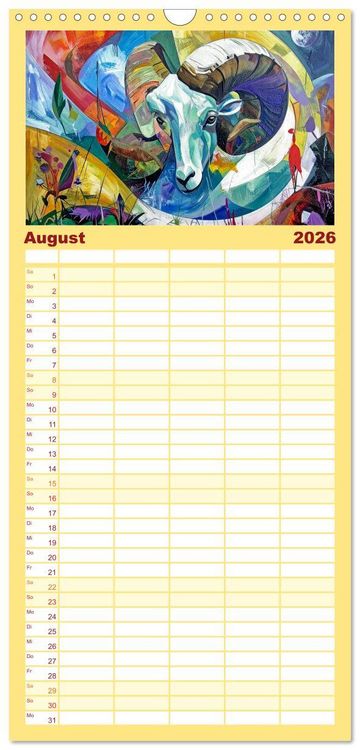 Produktbild: Familienplaner 2026 - Farbenfrohe Tierbilder mit 5 Spalten (Wandkalender, 21 x 45 cm) CALVENDO