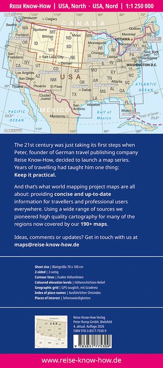 Produktbild: Reise Know-How Landkarte USA 02, Nord | USA North (1:1.250.000)