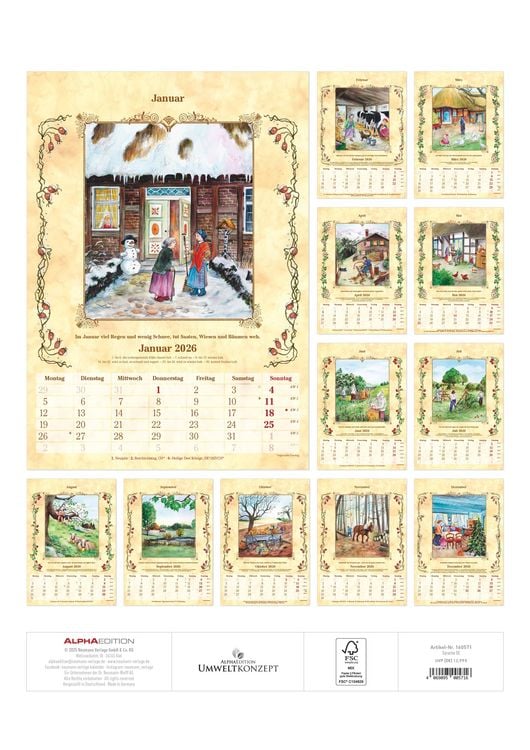 Produktbild: Bauernkalender 2025 - Bildkalender A3 (29,7x42 cm) - mit Feiertagen (DE/AT/CH) und Platz für Notizen - inkl. Bauernregeln - Wandkalender