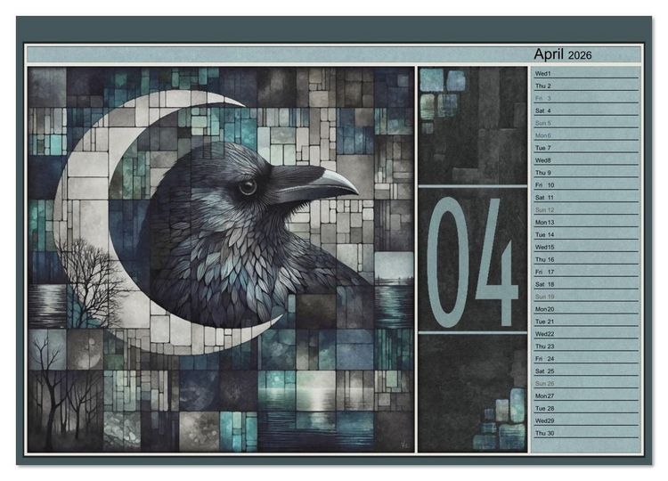 Produktbild: Crows. Shades of the Unseen. Art. (High Quality Premium Wall Calendar 2026 DIN A2 landscape),CALVENDO 12 Month Wall Calendar