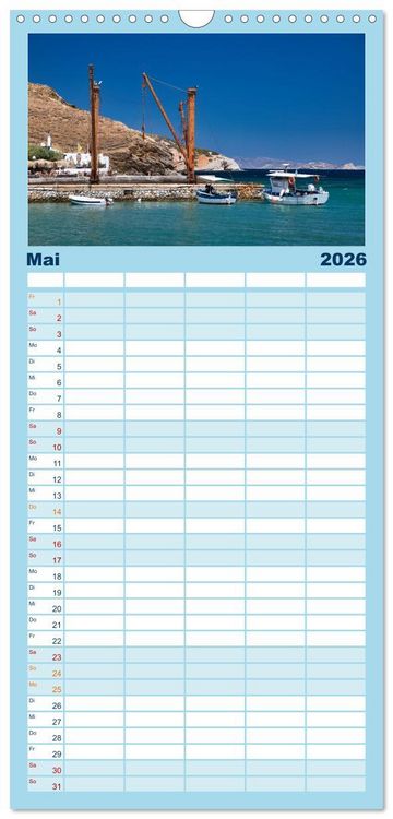 Produktbild: Familienplaner 2026 - Die Insel Naxos - Ein Traum in blau und wei&szlig; mit 5 Spalten (Wandkalender, 21 x 45 cm) CALVENDO