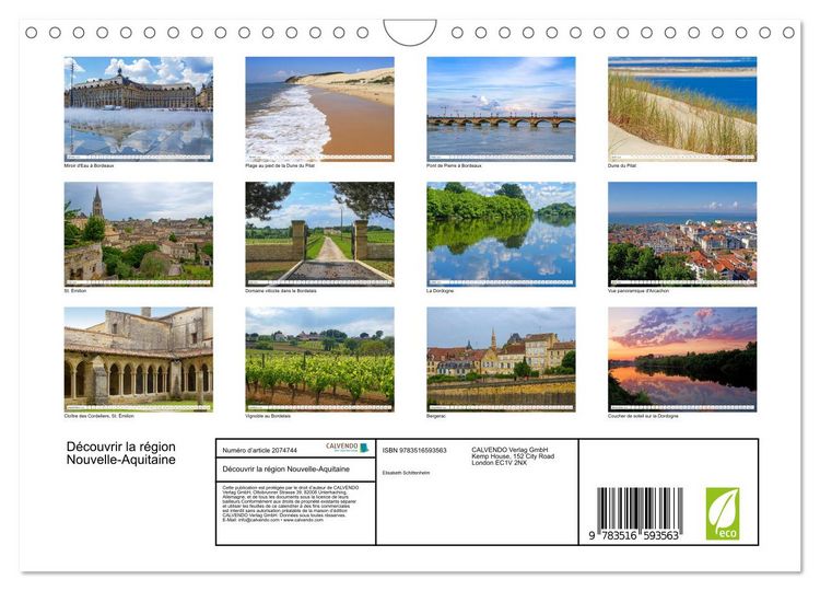 Produktbild: D&eacute;couvrir la r&eacute;gion Nouvelle-Aquitaine (Calendrier mural 2026 DIN A4 vertical), CALVENDO calendrier mensuel