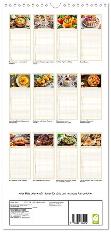 Produktbild: Familienplaner 2026 - Alles Reis oder was?! - Ideen f&uuml;r s&uuml;&szlig;e und herzhafte Reisgerichte mit 5 Spalten (Wandkalender, 21 x 45 cm) CALVENDO