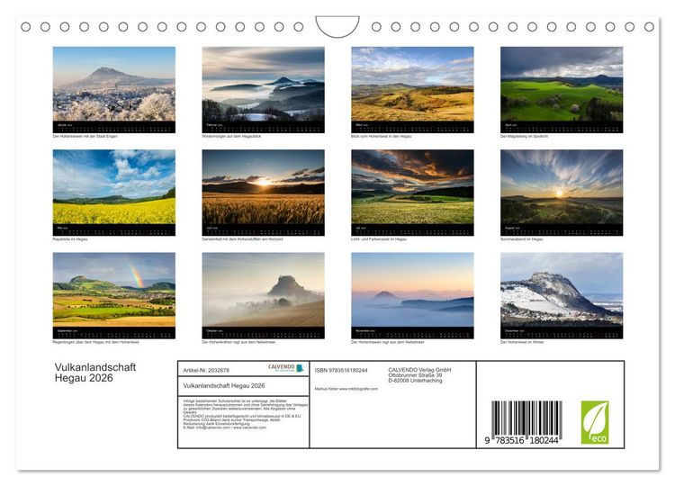 Produktbild: Vulkanlandschaft Hegau 2026 (Wandkalender 2026 DIN A4 quer), CALVENDO Monatskalender